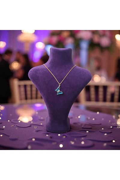 feyza collection Elegant Turquoise Crystal Butterfly Necklace with Single Handle