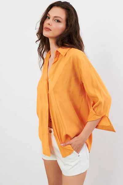 Cool & Sexy Women's Orange Basic Shirt Sol3664