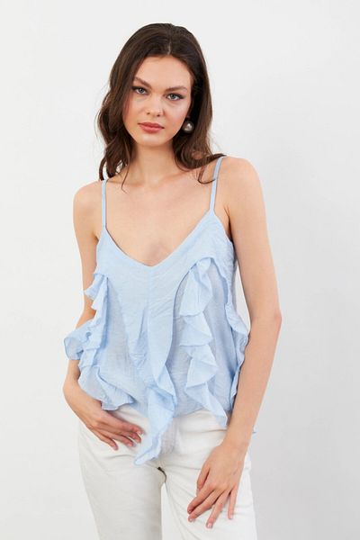 Cool & Sexy Women's Blue Crinkle Blouse Sol1504