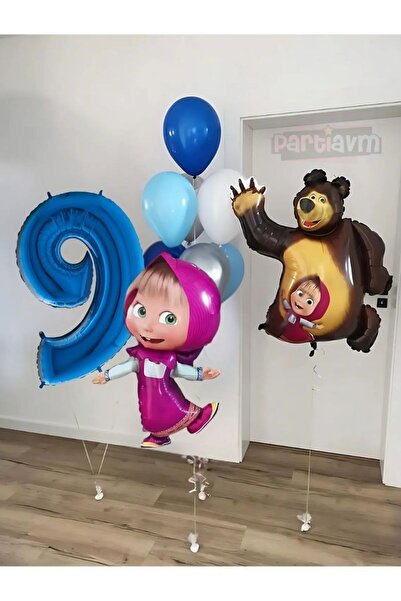 PARTİAVM مجموعة بالونات على شكل دب ماما ودب أوي باللون الأزرق لعمر 9 سنوات مج...
