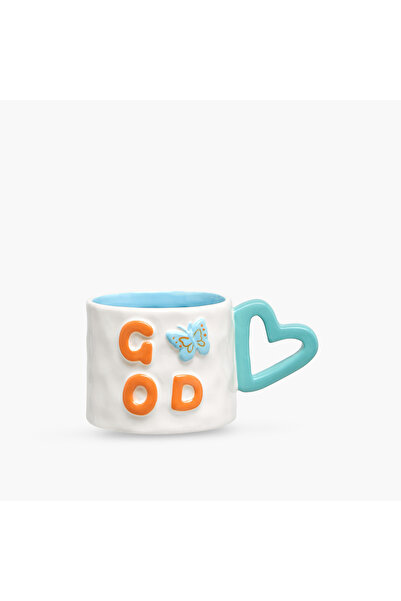Lifestyle Embossed Ceramic Mug with Handle - 380 ml