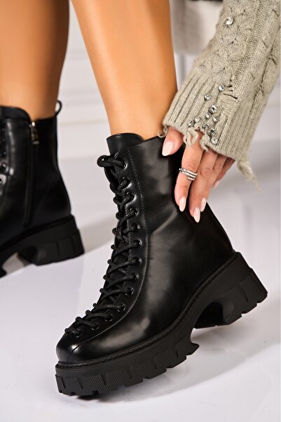 Joana Γυναικείες μαύρες μπότες με επένδυση γούνας από οικολογικό δέρμα Zayley2