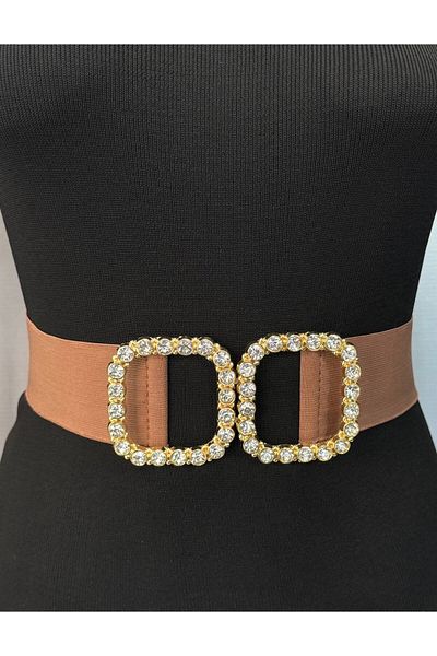 Kemerix Women's Gold Buckle Elastic Waist Belt Corset