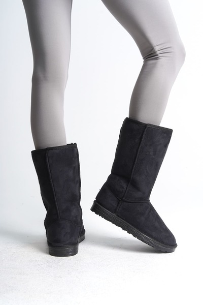 Joy Ayakkabı Freya Laceless Flat Sole Suede Women's Boots with Fur Inside Sst - Black