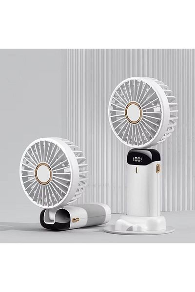 Denx DX2611 Portable Handheld Fan, 5-Speed, Rechargeable, Silent Cooling for Home & Travel (White)