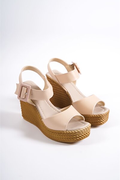 Joy Ayakkabı Perla Buckle Elastic Wedge Heeled Orthopedic Sole Straw Look Women's Sandals Ckt - Ten
