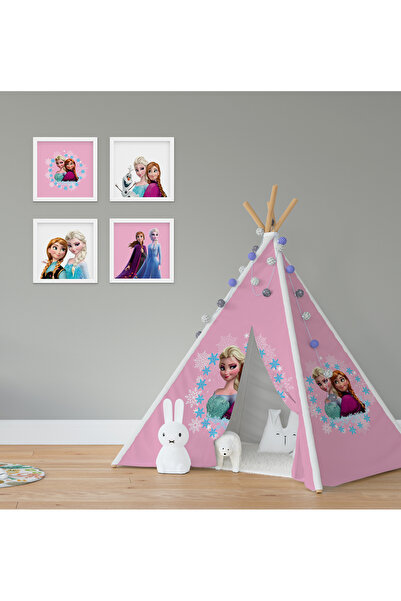 Saatistan Renkli Çocuk Bebek Oyun Çadırı, Pembe Zemin, Elsa ve Anna Temalı, Eğlenceli Oyun Alanı