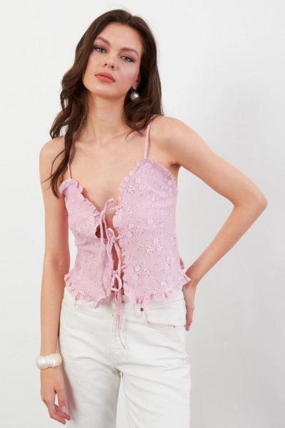 Cool & Sexy Bluză de damă roz din tul cu model KED7329