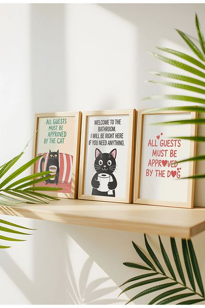 21mxm Set de 3 tablouri pe pânză cu citate amuzante pentru baie – Artă murală cu umor la toaletă, poster cu animale ciudate pentru casă