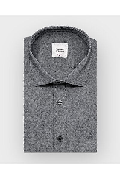 KAMER قميص رجالي بقصة ضيقة وأكمام طويلة وياقة كلاسيكية بدون جيوب من الليكرا وأكمام طويلة 2349F