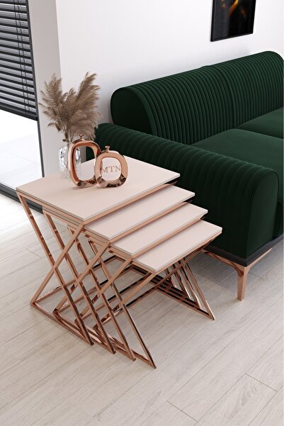 Nies Aksesuar Masal 4'lü Kare Zigon Bakır Kaplama Krem Mdf Mebran