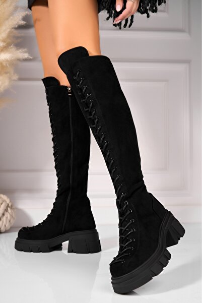 Joana Women's Black Fur-lined Boots Made of Eco-Suede Leather Aysa2