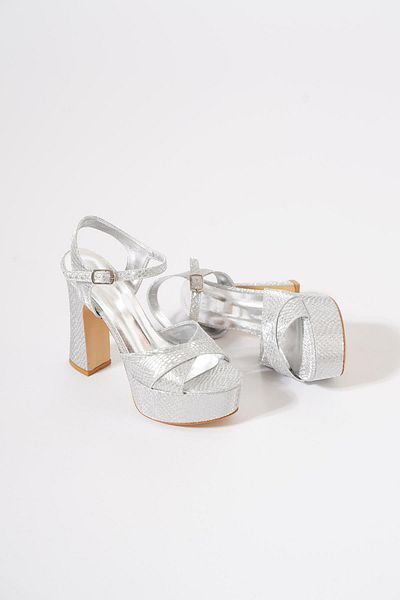 Moda Pie Femito Cross Band Snake Women's Evening Dress Shoes Silver Honeycomb