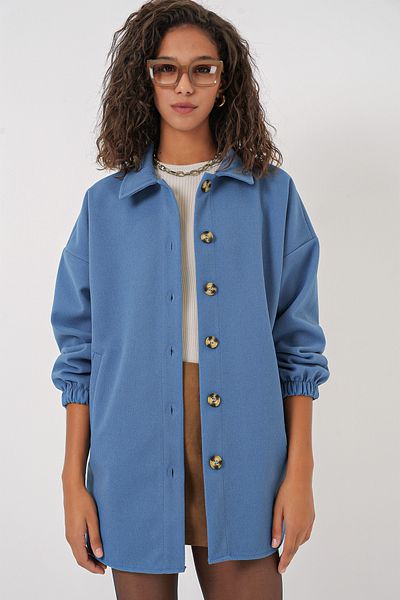 Merterium Women's Oversize Shirt with Pockets Indigo 1047