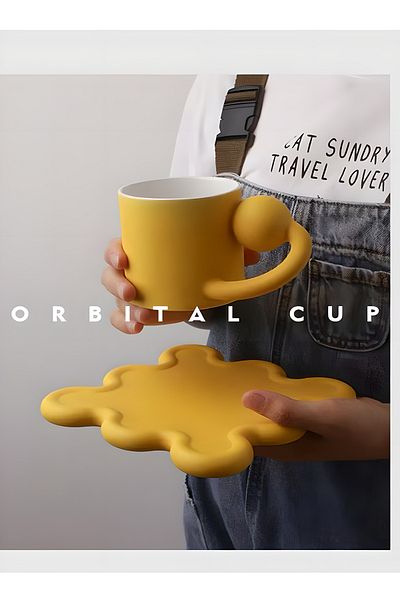 COOYA 2-Piece Creative Mug Ceramic Drinking Cup Set, 250ml (Yellow)