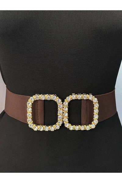 Kemerix Women's Gold Buckle Elastic Waist Belt Corset