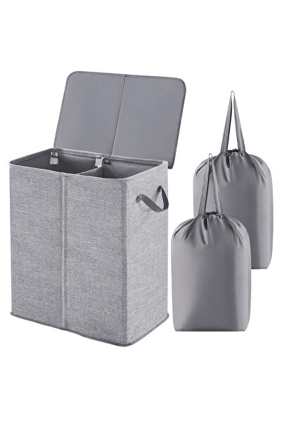 Elindor Coș de rufe pliabil, 2 compartimente, 136 l, saci detașabili, 55 x 77...