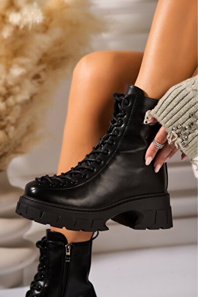 Joana Γυναικείες μαύρες μπότες με επένδυση γούνας από οικολογικό δέρμα Zayley2