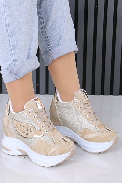 OBAY LİFE Women's Beige Skin Mirror 10 cm Hidden Heel Orthopedic Sports Shoes Nbr4102
