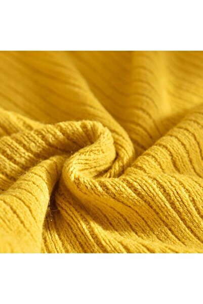 Yelajoy Art Knitted Stripes Blanket,Tassel Design Soft Blanket Polyester,Yellow,125x(150+10x2Tassels)cm