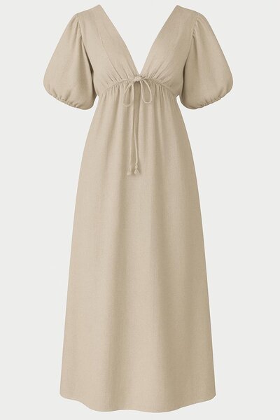 HAKKE Double-Breasted tie-up short sleeve muslin dress