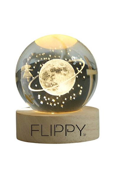 Danex Lampă LED decorativă cu glob de cristal de 6 cm - cer înstelat 3D, USB, bază din lemn, alb cald