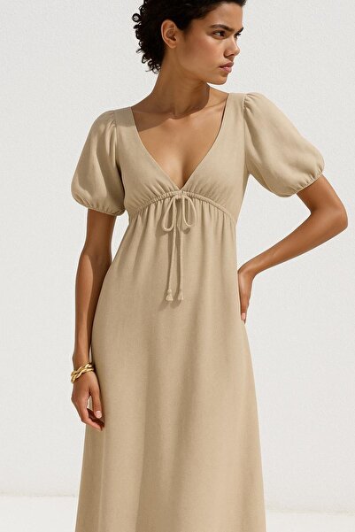 HAKKE Double-Breasted tie-up short sleeve muslin dress