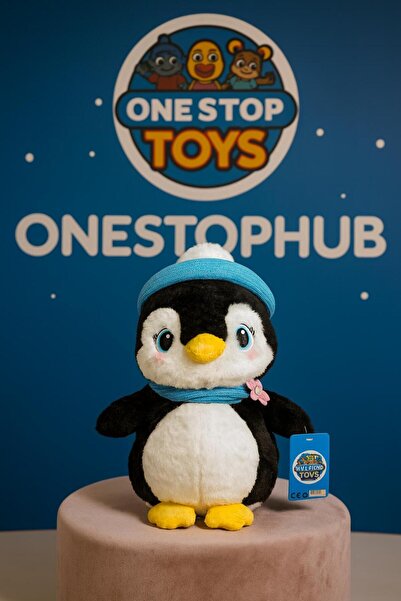 onestophub Peluş Penguen Oyuncak Bere & Atkılı Sevimli Ayıcık 45 Cm