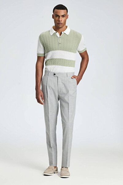 Hemington Keten Yün Karışım Açık Gri Klasik Dokuma Pantolon