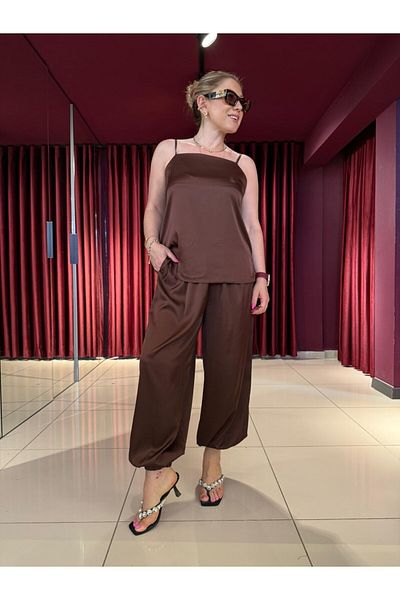 MORE MOSS Satin Blouse Pants Set
