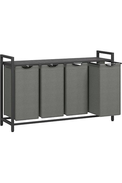 VASAGLE Laundry basket 4x40L, removable bags, upper shelf and metal frame, 116x33x72 cm, black and gray
