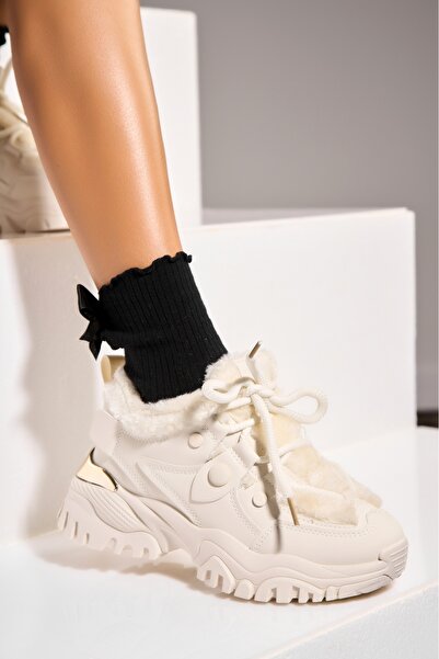 Joana Γυναικείες μπεζ μπότες με επένδυση γούνας από οικολογικό δέρμα Ezmae