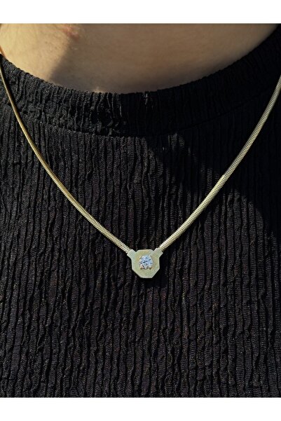 Has Kuyumcum 14 Ayar Altın Tek Taş Balık Sırtı Kolye