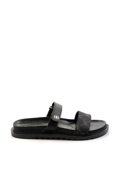 Bambi Black Leather Women's Slippers K04666014003