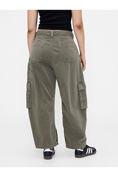 GAP Kadın Yeşil Mid Rise Barrel Kargo Pantolon