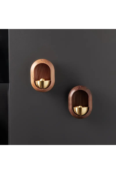 Halımax Vintage Oval Dopamin Kapı Zili 1 Adet Masif Ahşap ve Pirinç Manyetik Yapışkanlı Kablosuz Kapı Zili