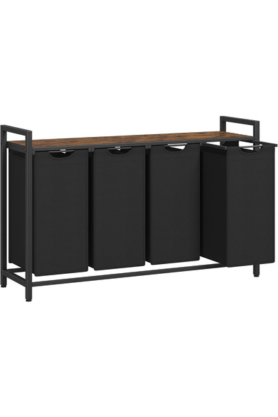 VASAGLE Cos rufe 4x40L, saci detasabili, raft superior si cadru metalic, 116x33x72 cm, maro si negru