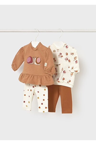 MAYORAL Newborn Kız Bebek Tayt Takım 4 Parçalı Kahverengi