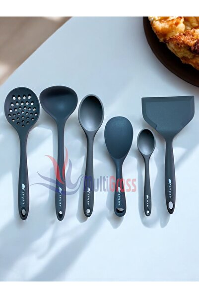 Multiamo Heat Resistant Silicone Colander Ladle Spatula Spoon Tongs Set (30-28-22-20 cm) 8 Pieces