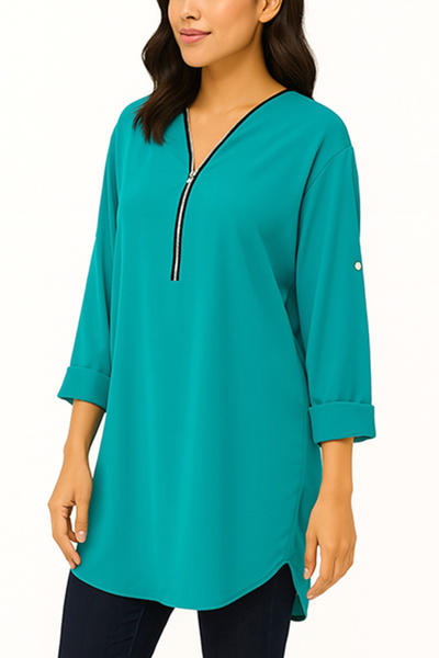 dorbe v neck zipper closure women fashion outerwear blouse tunics top