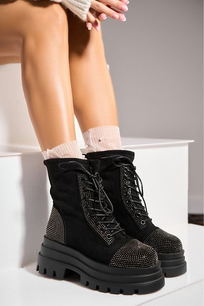 Joana Women's Fur-lined Bronze Boots Made of Eco-Suede Leather Maisie