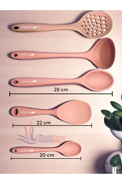 Multiamo Heat Resistant Silicone Colander Ladle Spatula Spoon Set (30-28-22-20 cm) 6 Pieces