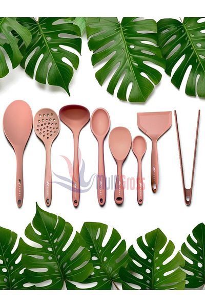 Multiamo Heat Resistant Silicone Colander Ladle Spatula Spoon Tongs Set (30-28-22-20 cm) 8 Pieces