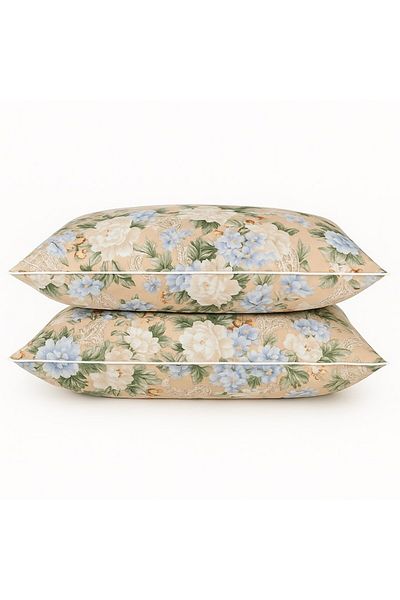 Boema Home Deco Set 2 perne cu puf si pana de gasca, nivel de fermitate ridicat, 70x70 cm, Flori Albastre