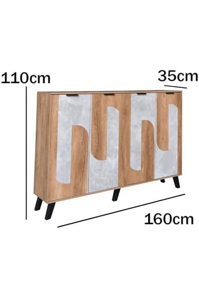 BAITY Wide Shoe Cabinet - Malaysian Wood, 5 Shelves, Wooden & Gray