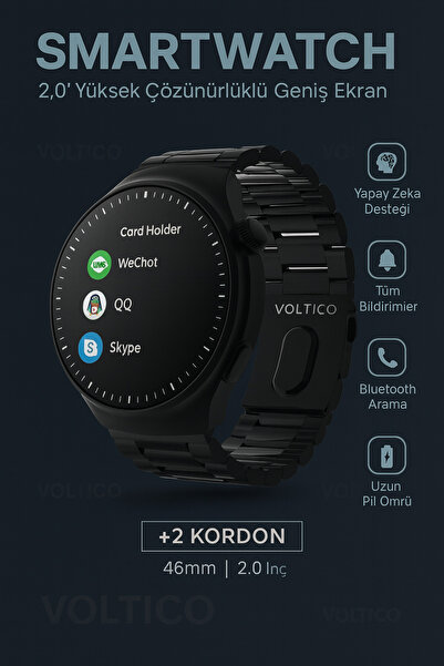 Voltico HXPRO Akıllı Saat – 46mm Geniş Kasa + 2 Kordon Hediye! İOS Android Uy...
