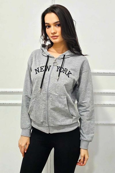 FashionForYou AMYR New York zip-up hoodie with adjustable hood, Grey, M