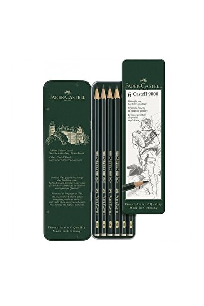 Faber Castel Графитни моливи, комплект от 6, метална кутия, HB, B, 2B, 4B, 6B...