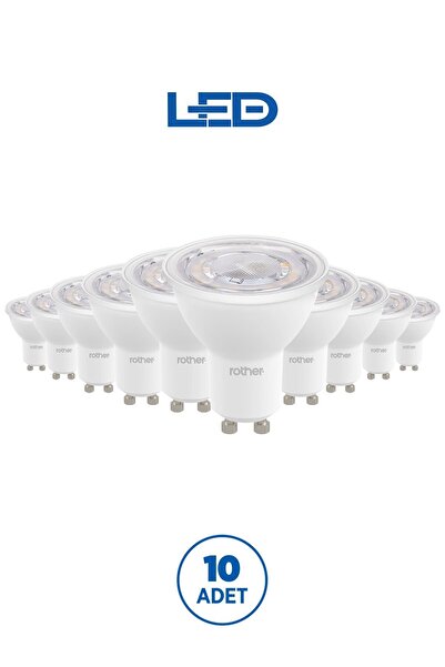 Rother RTL11121-10 GU10 LED Spot Ampul 6W 540 Lümen 3000K Sarı Işık Enerji Tasarruflu Ampul 10 Adet