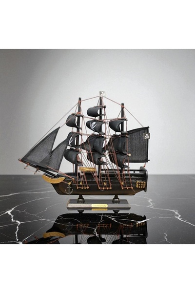 Kuzey Tacı Ahşap Korsan Gemisi Mat Siyah Ve Doğal Tasarım Şık Dekoratif Vip